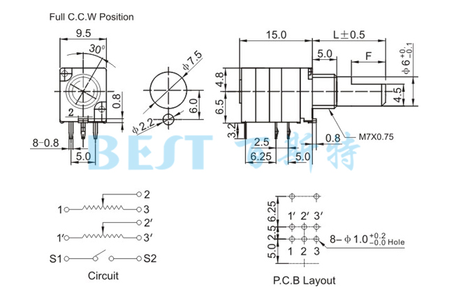 電位器RV9110GS參考圖紙 電位器RV9110GS參考圖紙